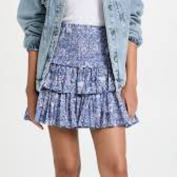 Evereve Dresses & Skirts - EVEREVE floral flounce skirt color Chambray pink and blue sz 1 junior.